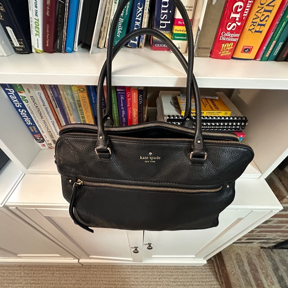 kate spade Black Pebbled Leather Laptop Tote with Front Zip Pocket - Picture 9 of 11
